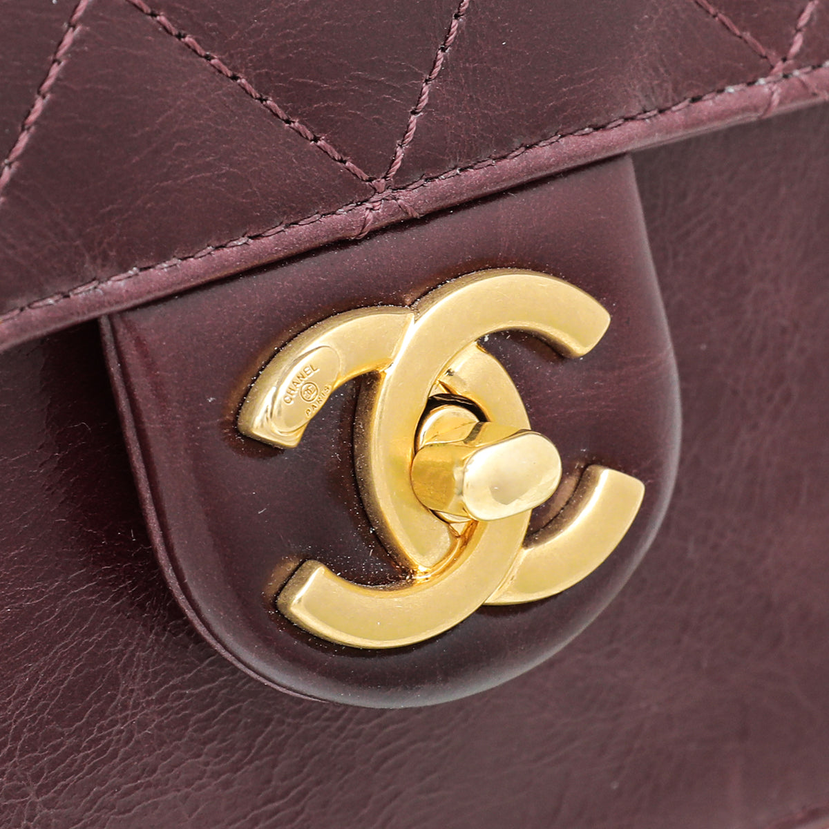 Chanel Burgundy CC Glazed Straight Line Large Bag