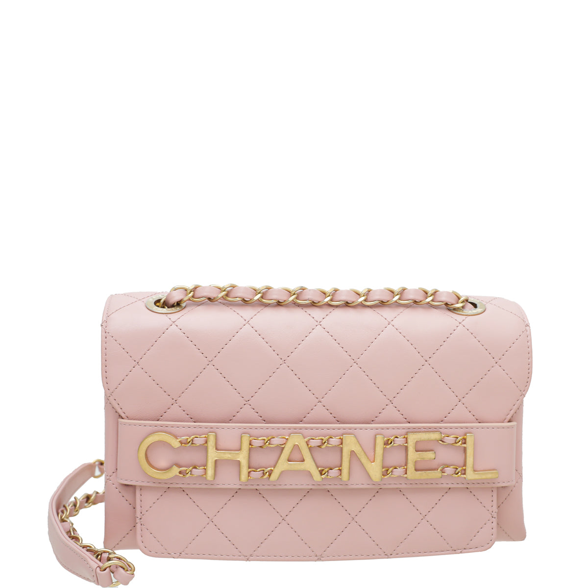 Chanel Pink Logo Enchained Flap Medium Bag