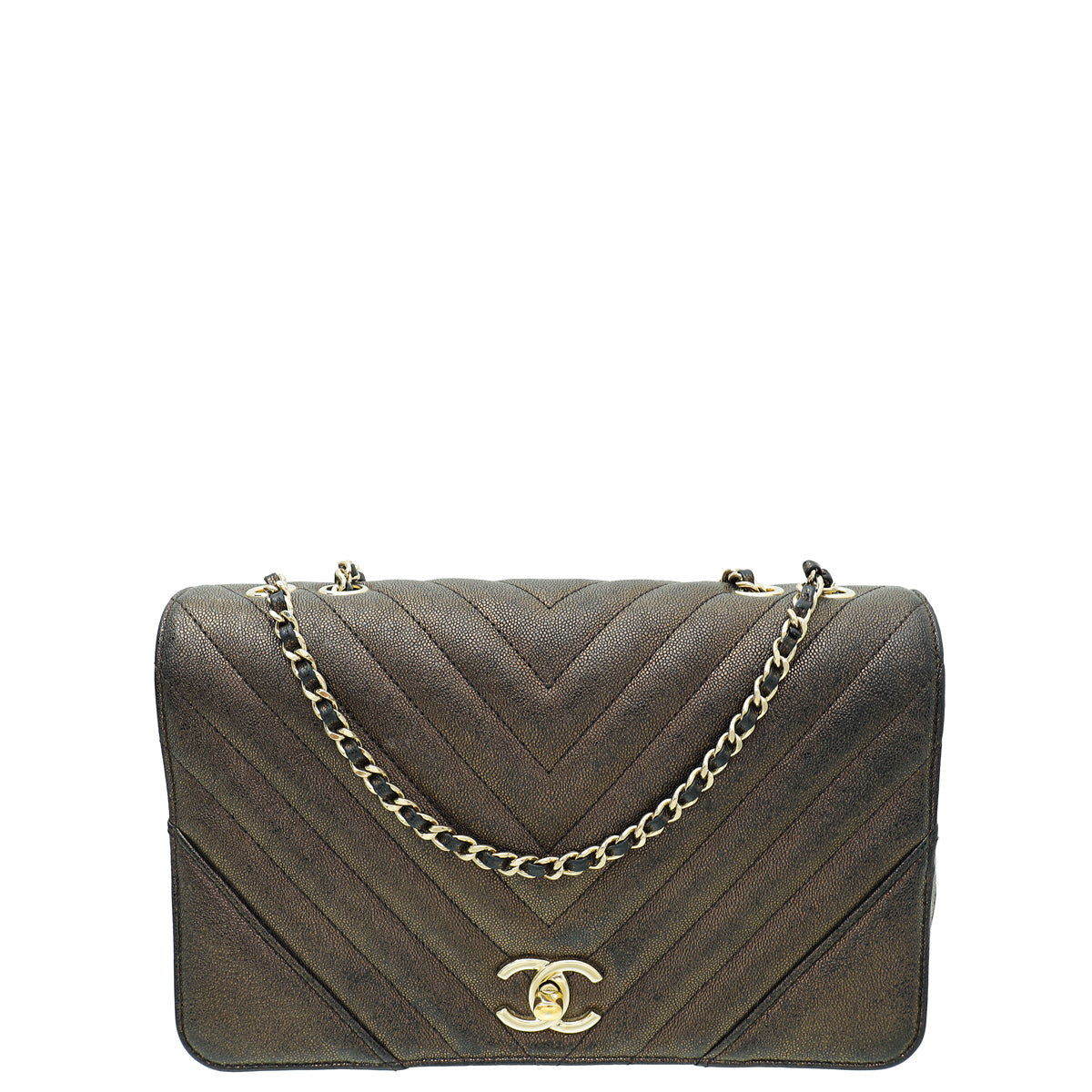 Chanel Dark Brown CC Chevron Statement Flap Bag