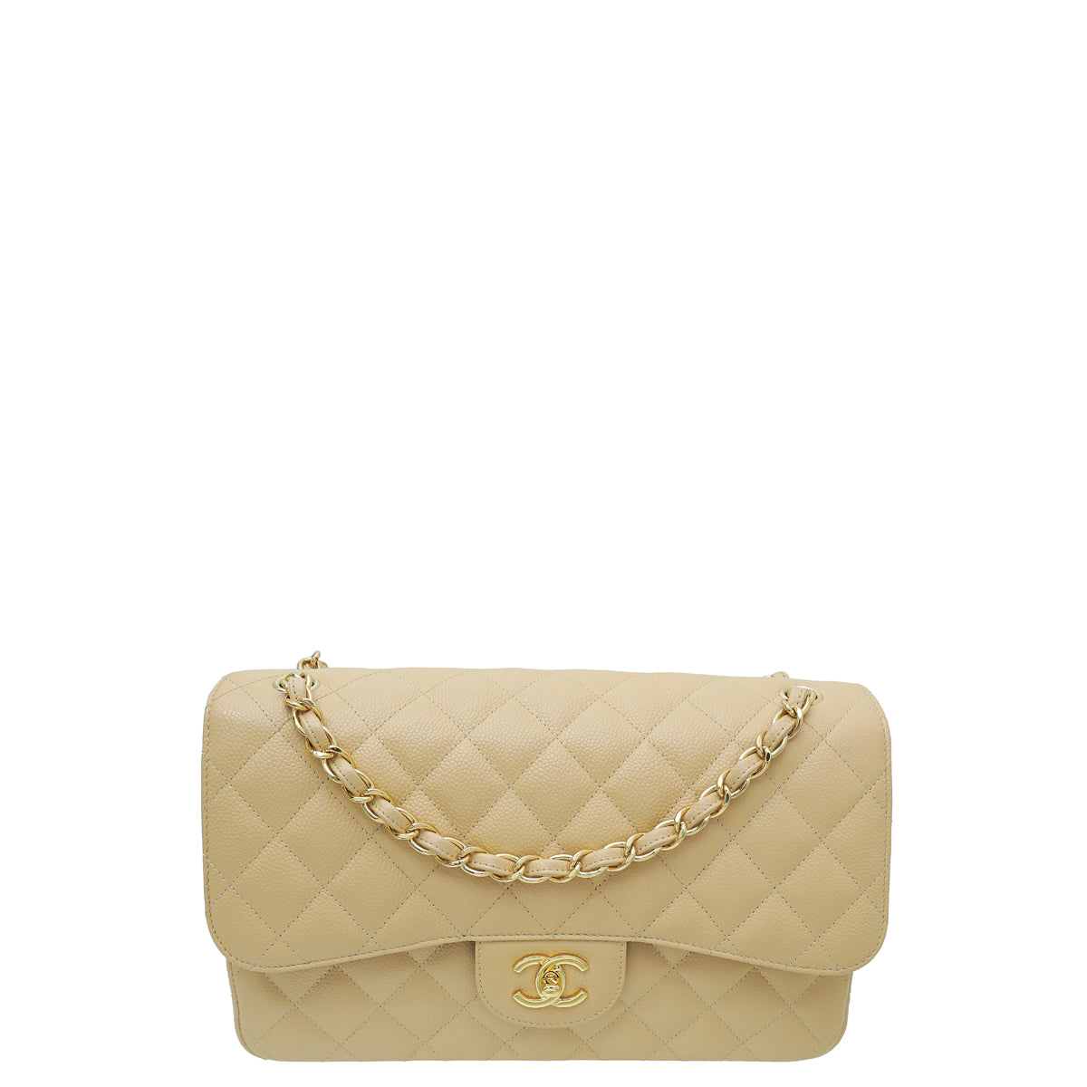 Chanel Beige CC Classic Double Flap Jumbo Bag