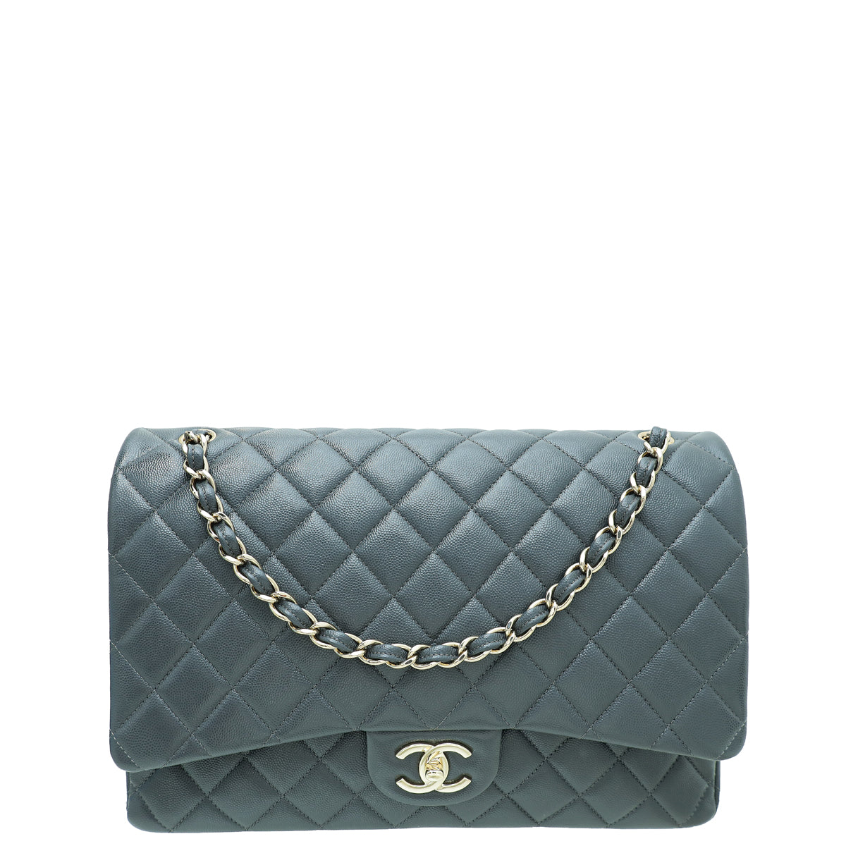 Chanel Grey CC Classic Double Flap Maxi Bag