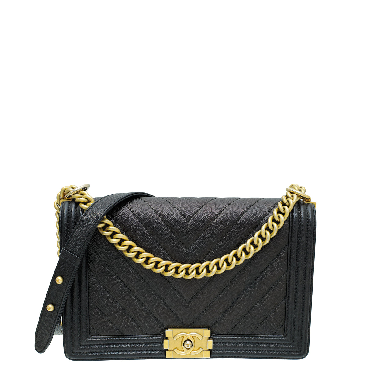 Chanel Black Le Boy Chevron New Medium Bag