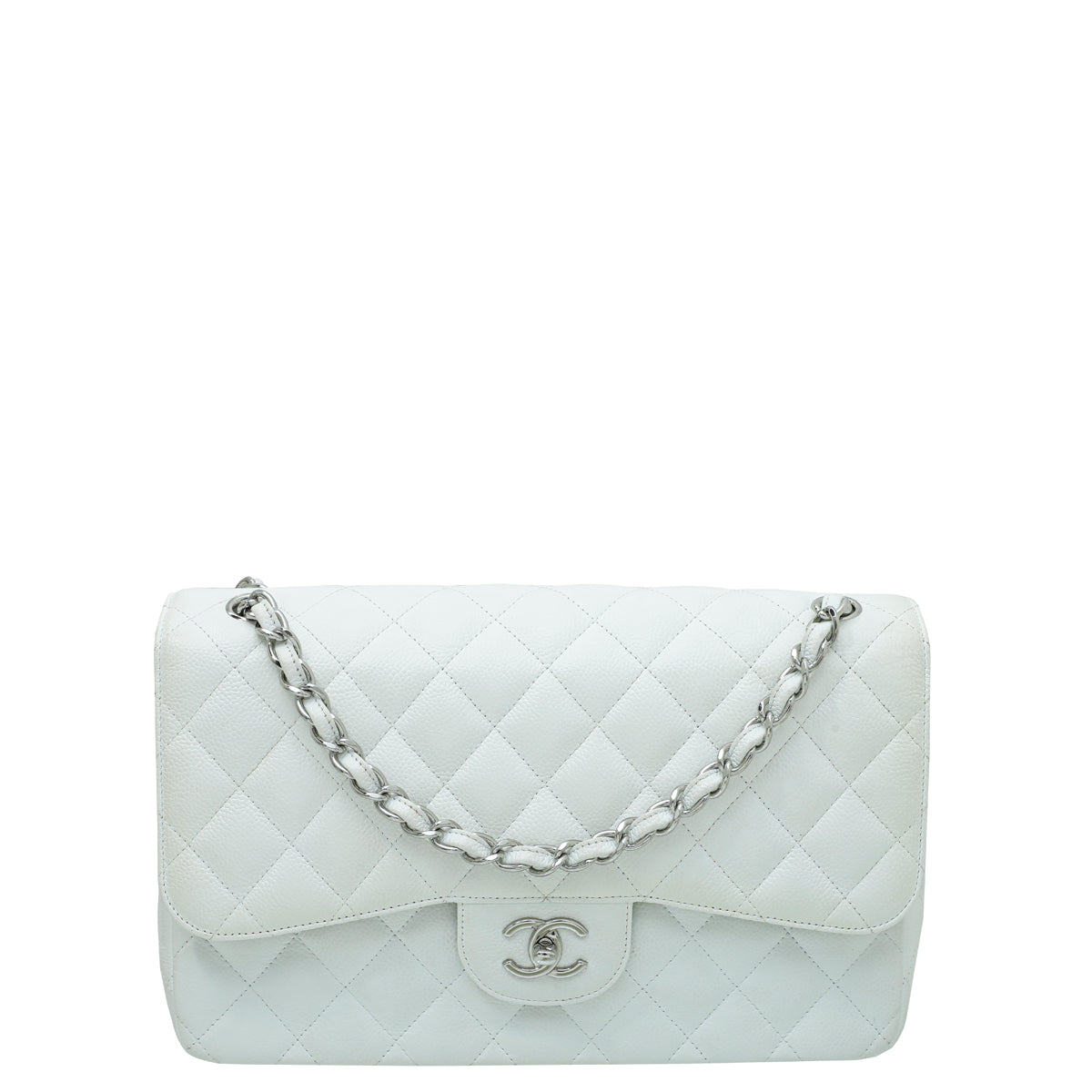 Chanel White Classic Double Flap Jumbo Bag