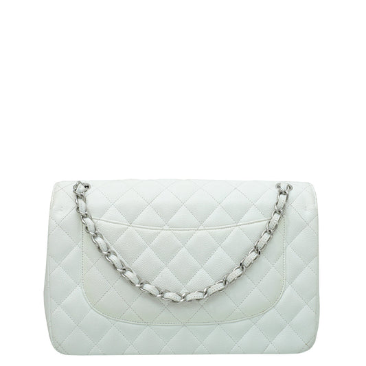 Chanel White Classic Double Flap Jumbo Bag