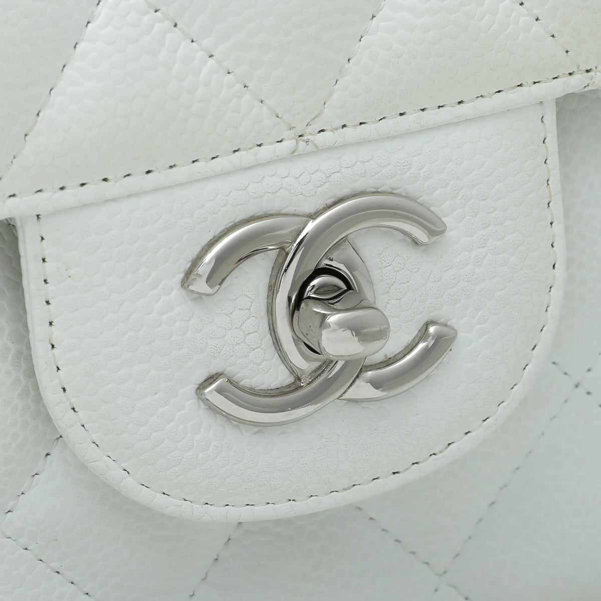 Chanel White CC Classic Double Flap Jumbo Bag