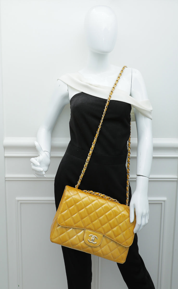 Chanel Yellow Gold CC Single Flap Jumbo Bag