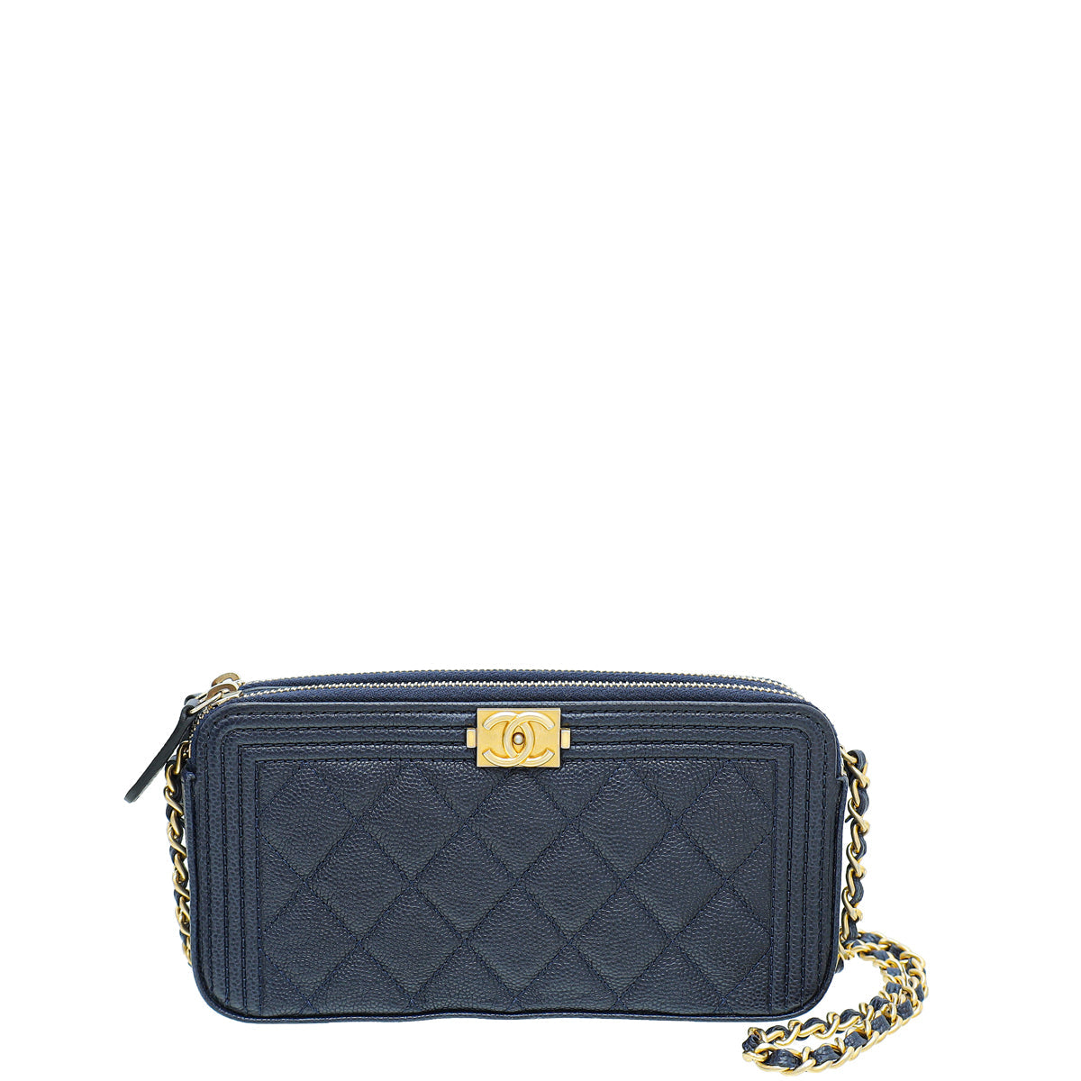 Chanel Navy Blue Le Boy Double Zip Crossbody Bag