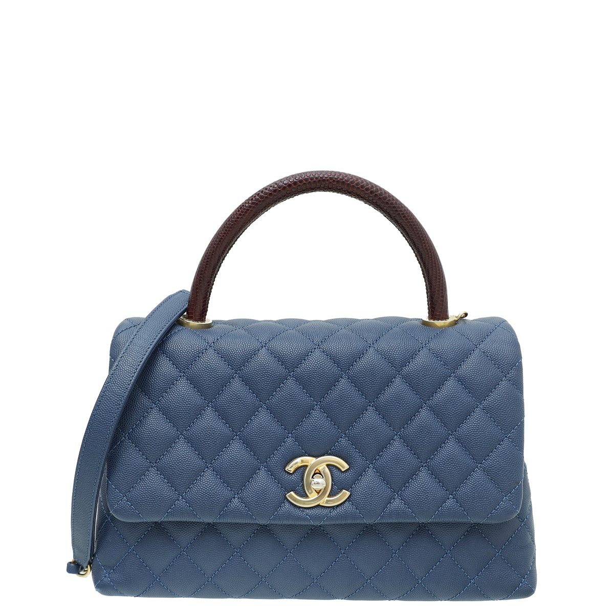 Chanel Navy Blue CC Coco Handle Lizard Touch Small Bag