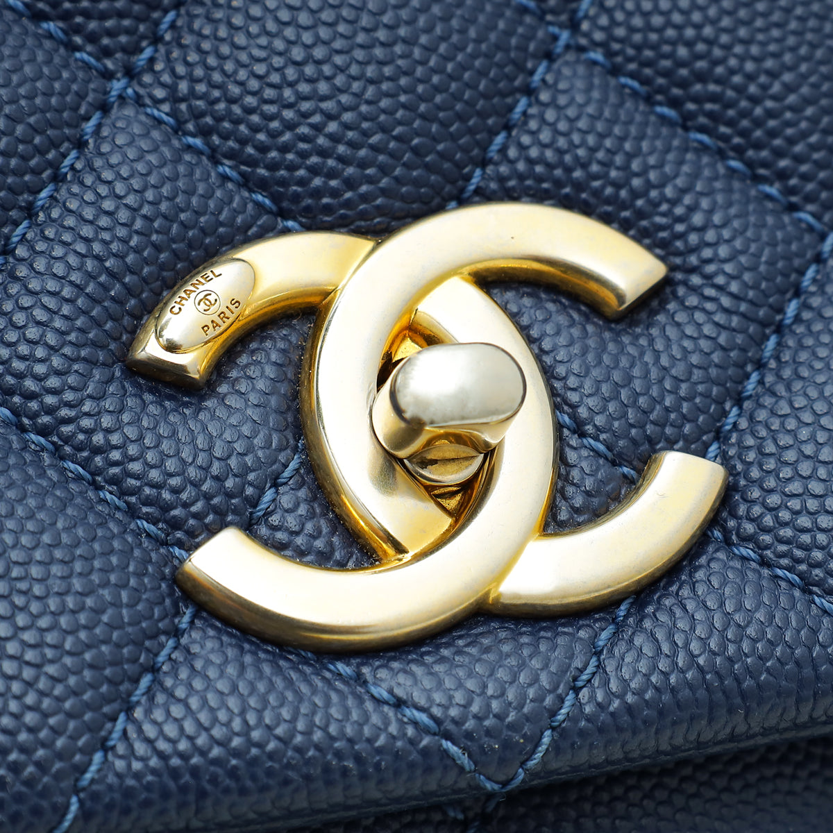 Chanel Navy Blue CC Coco Handle Lizard Touch Small Bag