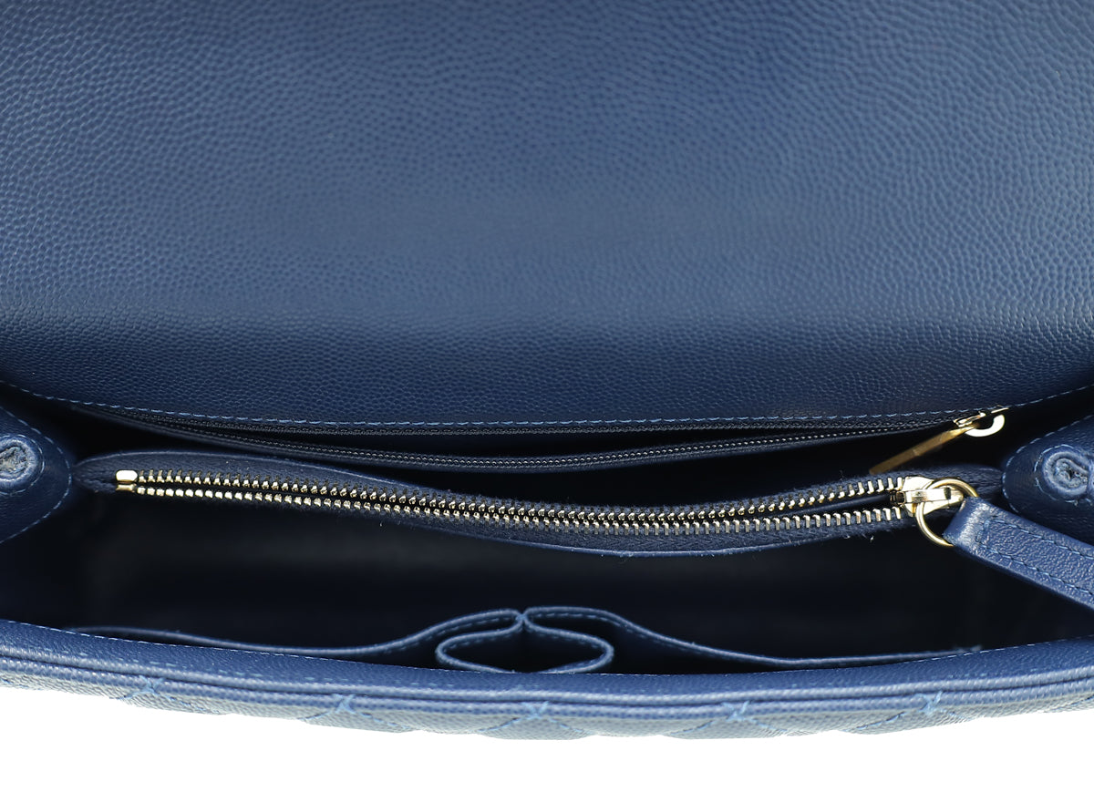 Chanel Navy Blue CC Coco Handle Lizard Touch Small Bag