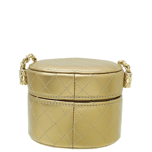 Chanel Bronze CC Round Mini Quilted Vanity Case with Chain