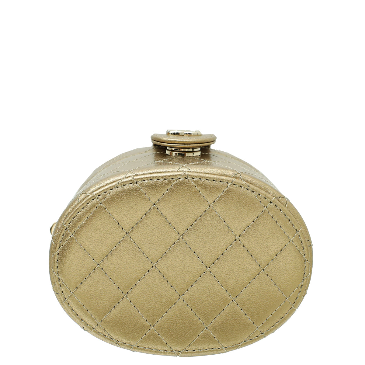 Chanel Bronze CC Round Mini Quilted Vanity Case with Chain