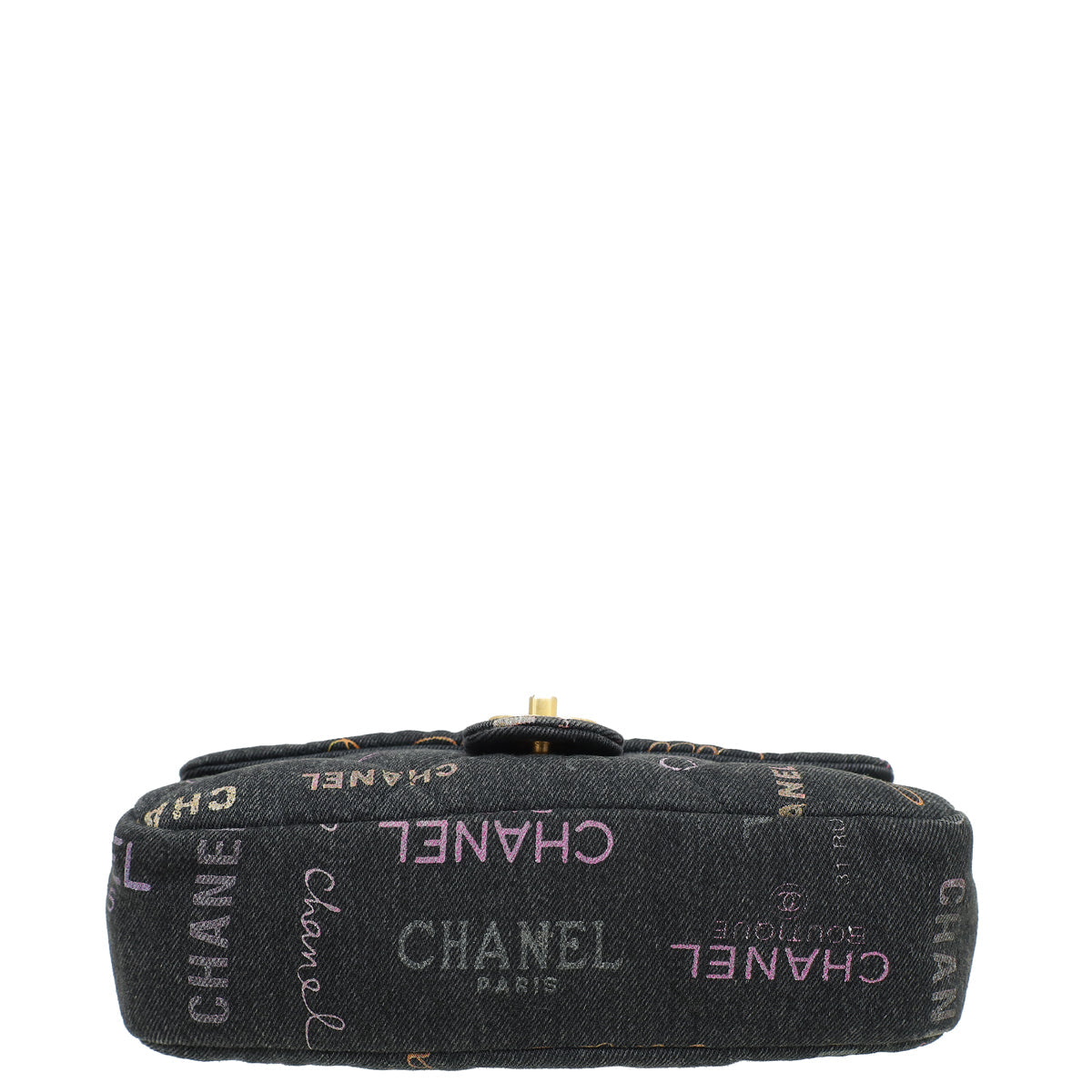 Chanel Black CC Denim Logo Print Small Flap Bag