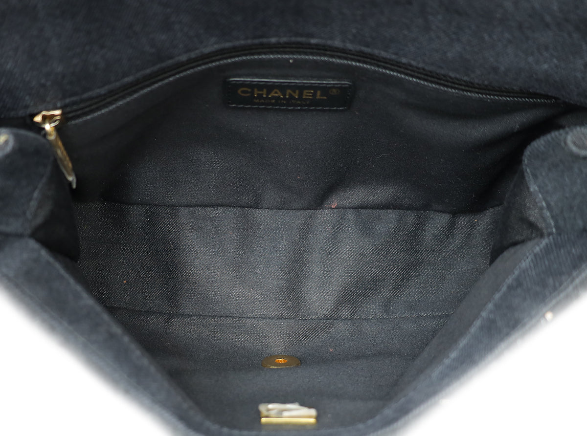 Chanel Black CC Denim Logo Print Small Flap Bag