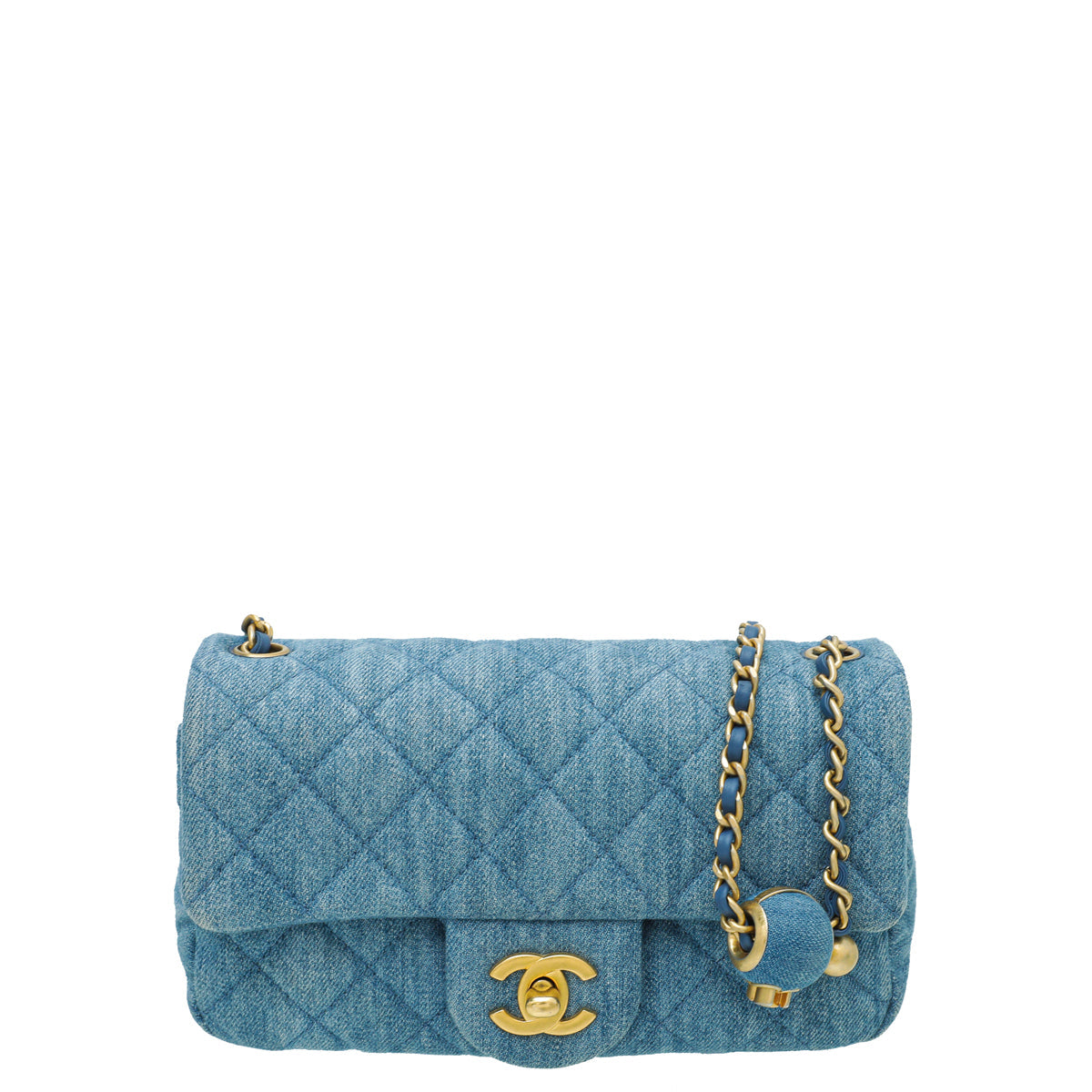 Chanel Blue Denim CC Pearl Crush Mini Rectangular Flap Bag