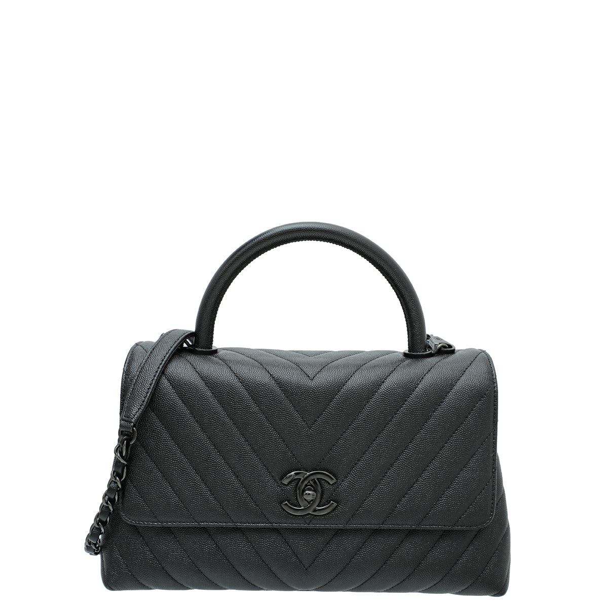 Chanel So Black Chevron Coco Handle Bag