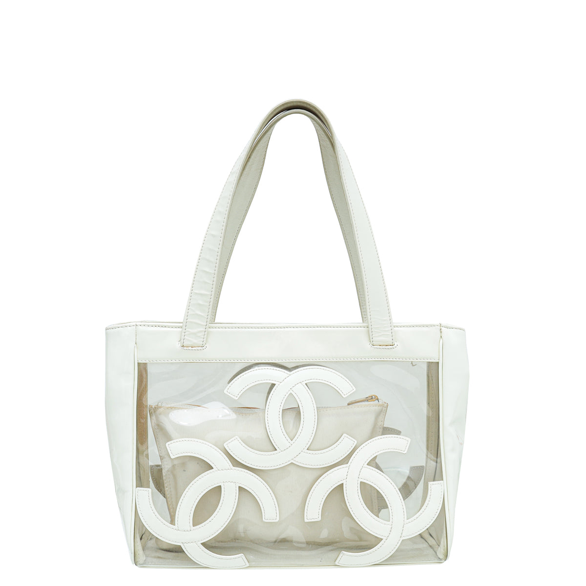 Chanel White CC Vinyl  Logo Beach Tote Bag