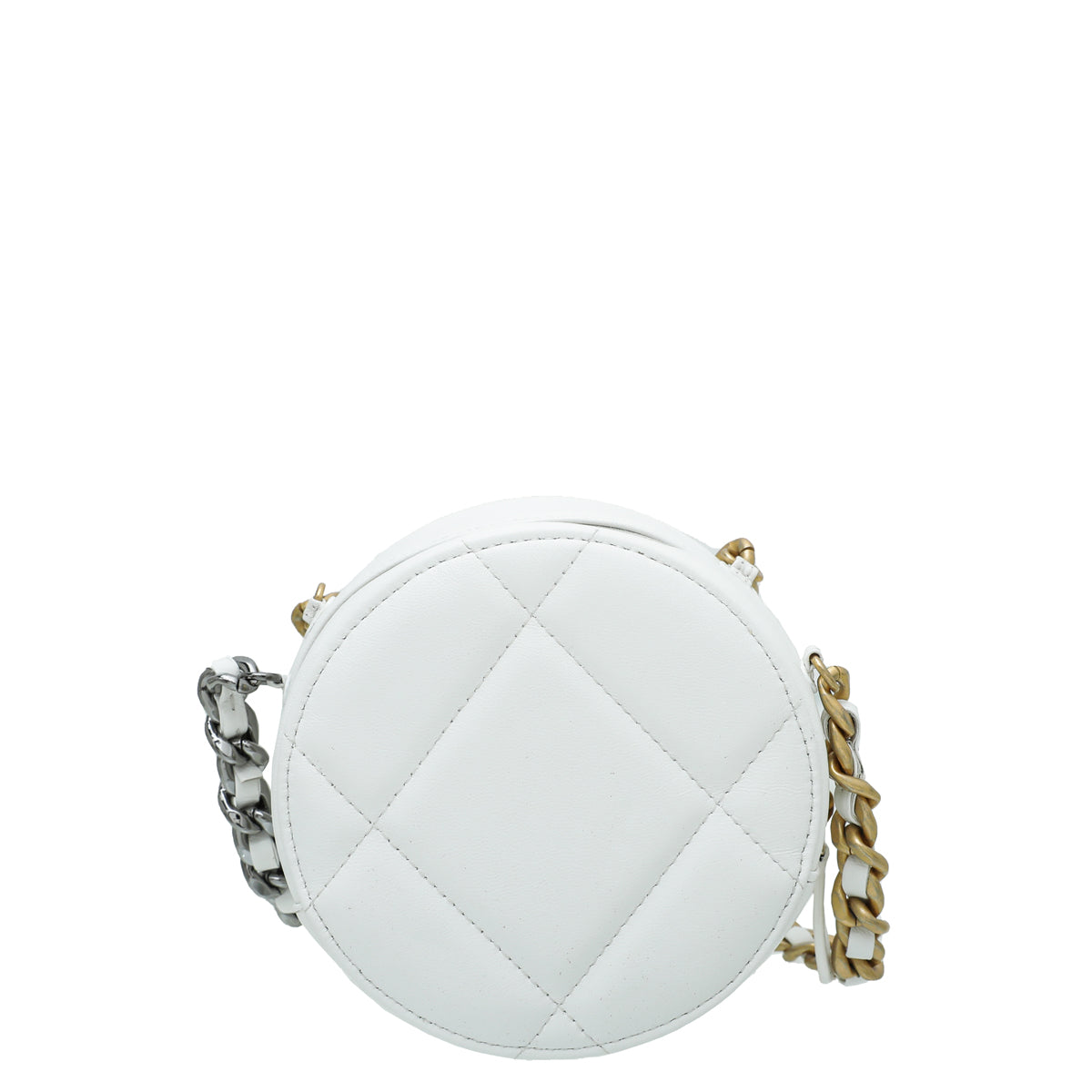 Chanel White CC 19 Round Mini Clutch With Chain