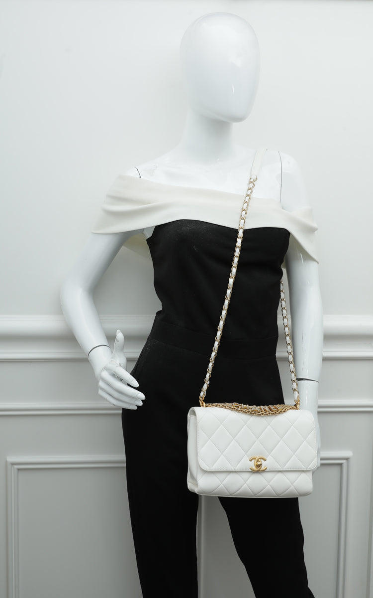 Chanel White Crystal Logo Chain Flap Small Bag