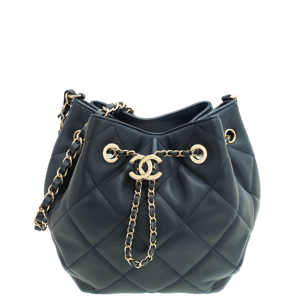 Chanel Navy CC Dweller Drawstring Bucket Bag