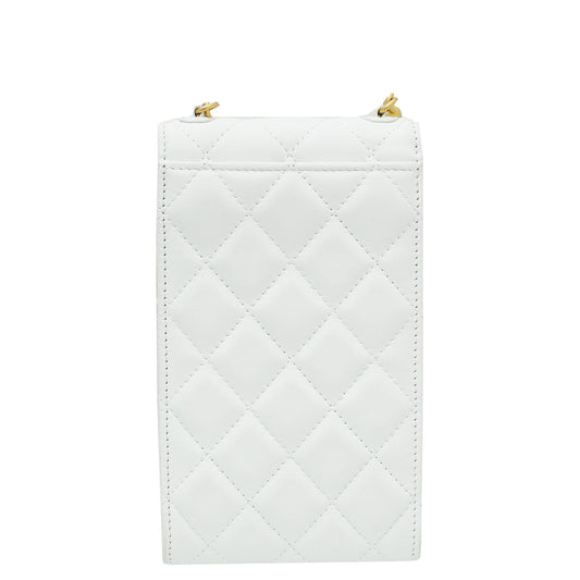 Chanel White CC Pearl Strap Phone Holder