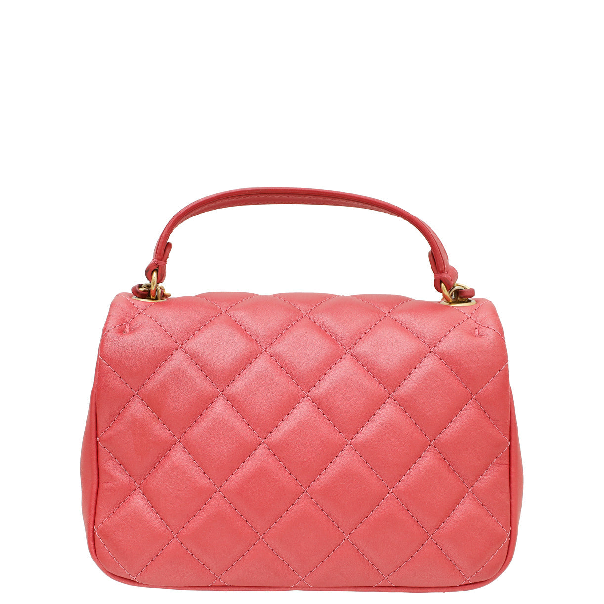 Chanel Dark Coral CC Metallic Quilted Top Handle Mini Flap Bag