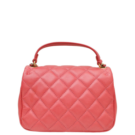 Chanel Dark Coral CC Metallic Quilted Top Handle Mini Flap Bag