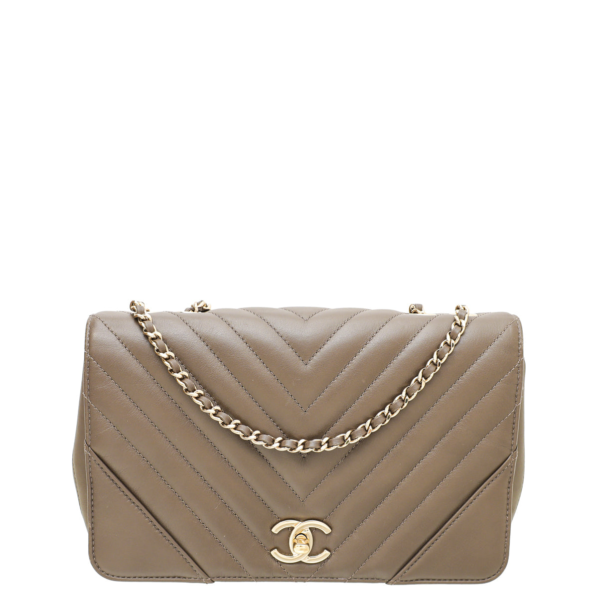 Chanel Brown Chevron Statement Flap Bag