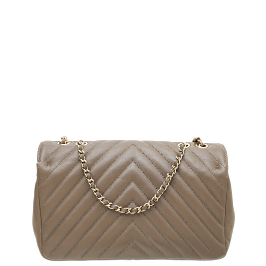 Chanel Brown Chevron Statement Flap Bag