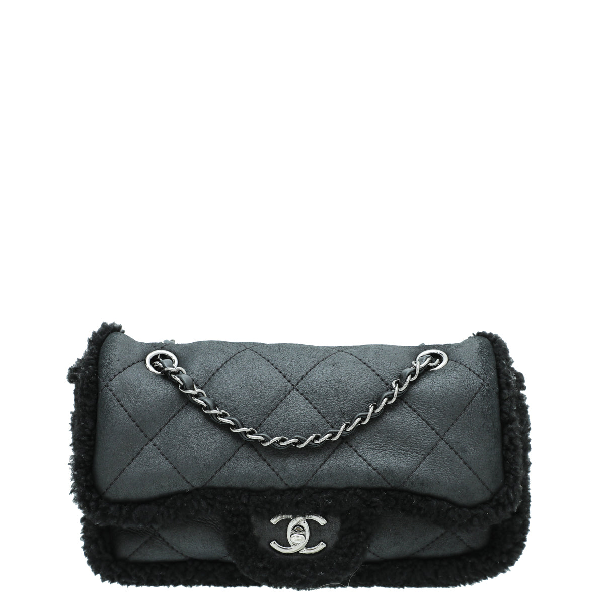 Chanel Black CC Shearling Coco Neige Small Flap Bag