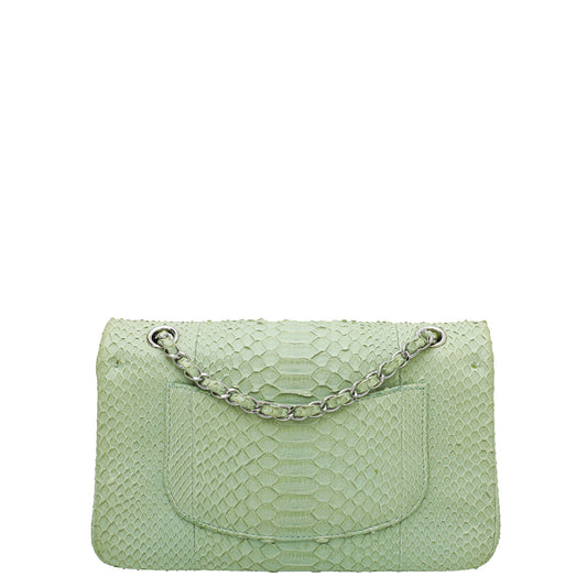 Chanel Light Green Python Classic Double Flap Medium Bag