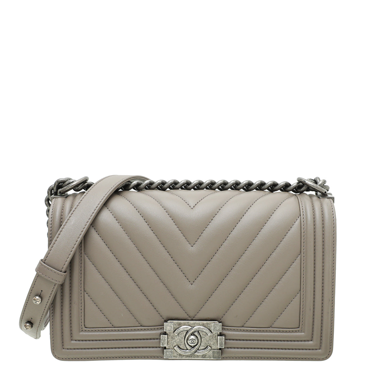 Chanel Etoupe Chevron Le Boy Medium Bag