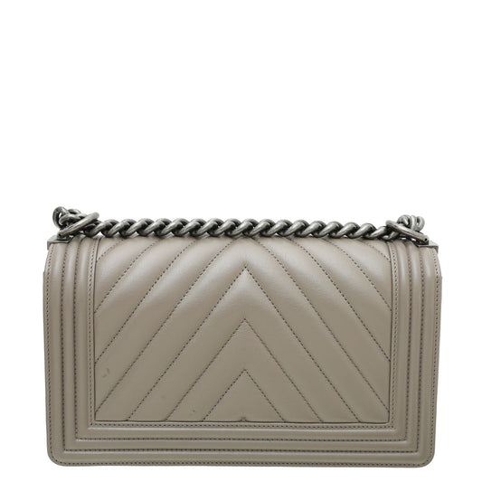 Chanel Etoupe Chevron Le Boy Medium Bag