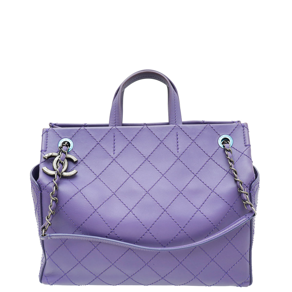 Chanel Purple CC Pocket Tote Quilted Medium Bag