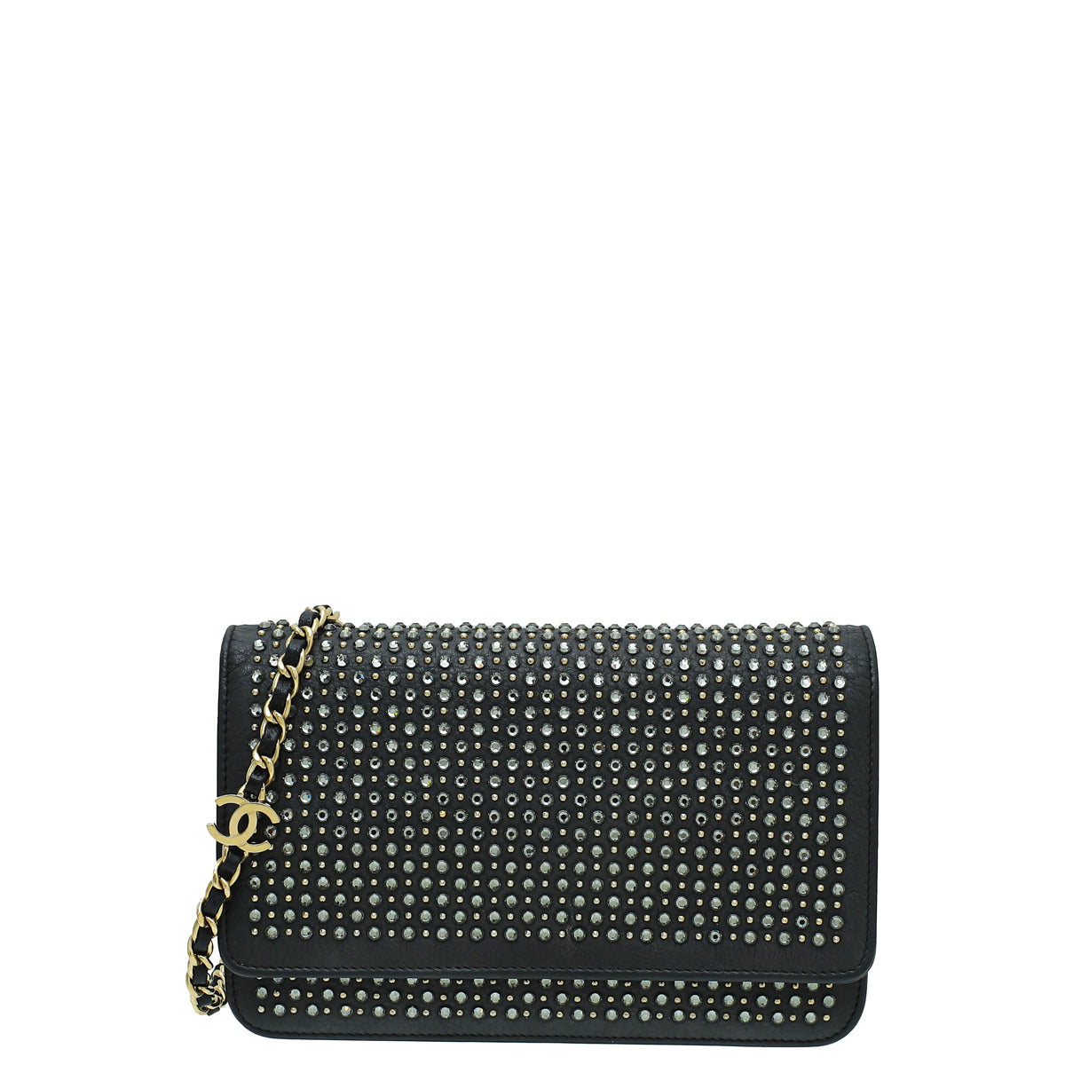 Chanel Black CC Crystal Embellished Wallet On Chain