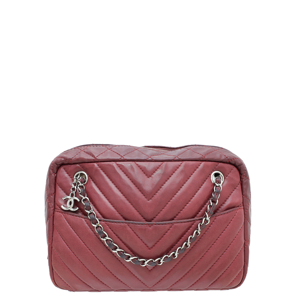 Chanel Red Vintage Chevron Camera Shoulder Bag