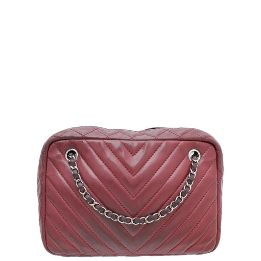 Chanel Red Vintage Chevron Camera Shoulder Bag