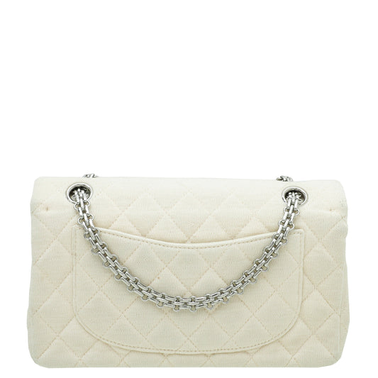 Chanel Cream Vintage CC Classic Jersey Double Flap Medium Bag