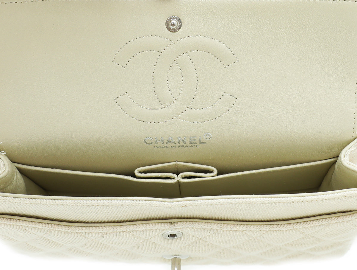 Chanel Cream Vintage CC Classic Jersey Double Flap Medium Bag