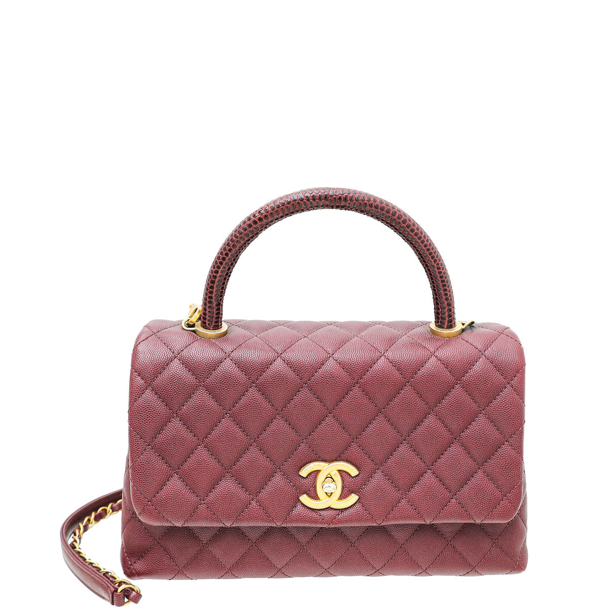 Chanel Burgundy CC Coco Handle with Lizard Handle Small Bag