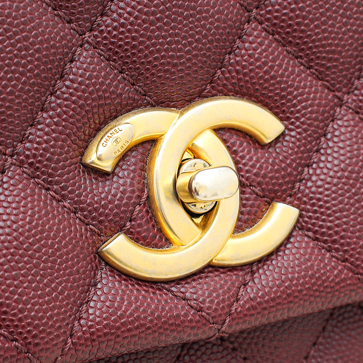 Chanel Burgundy CC Coco Handle with Lizard Handle Small Bag