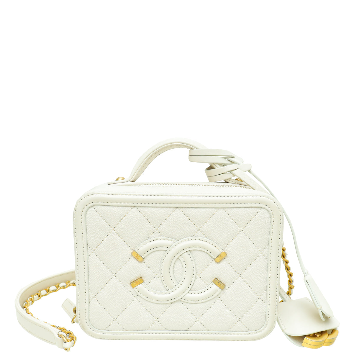 Chanel White CC Filigree Small Vanity Case