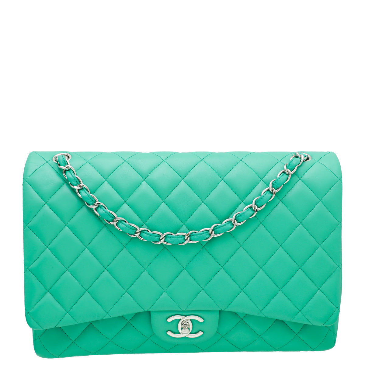 Chanel Green CC Classic Double Flap Maxi Bag