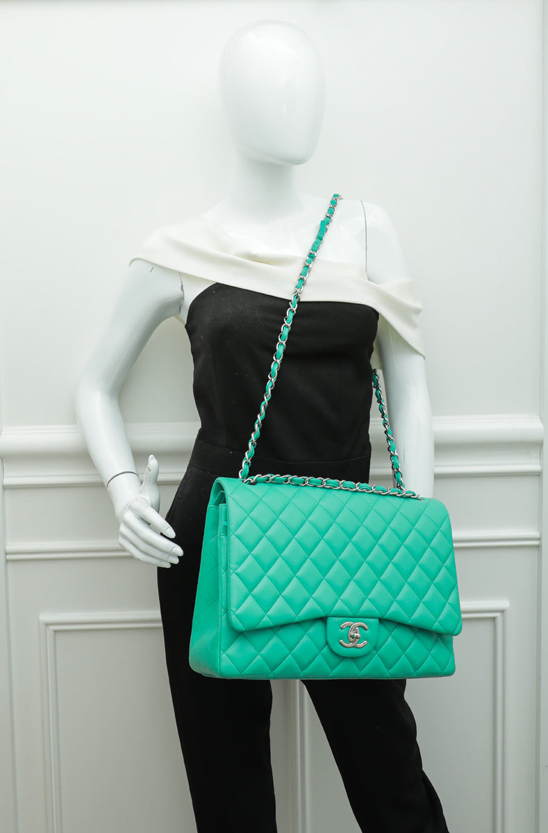 Chanel Green CC Classic Double Flap Maxi Bag