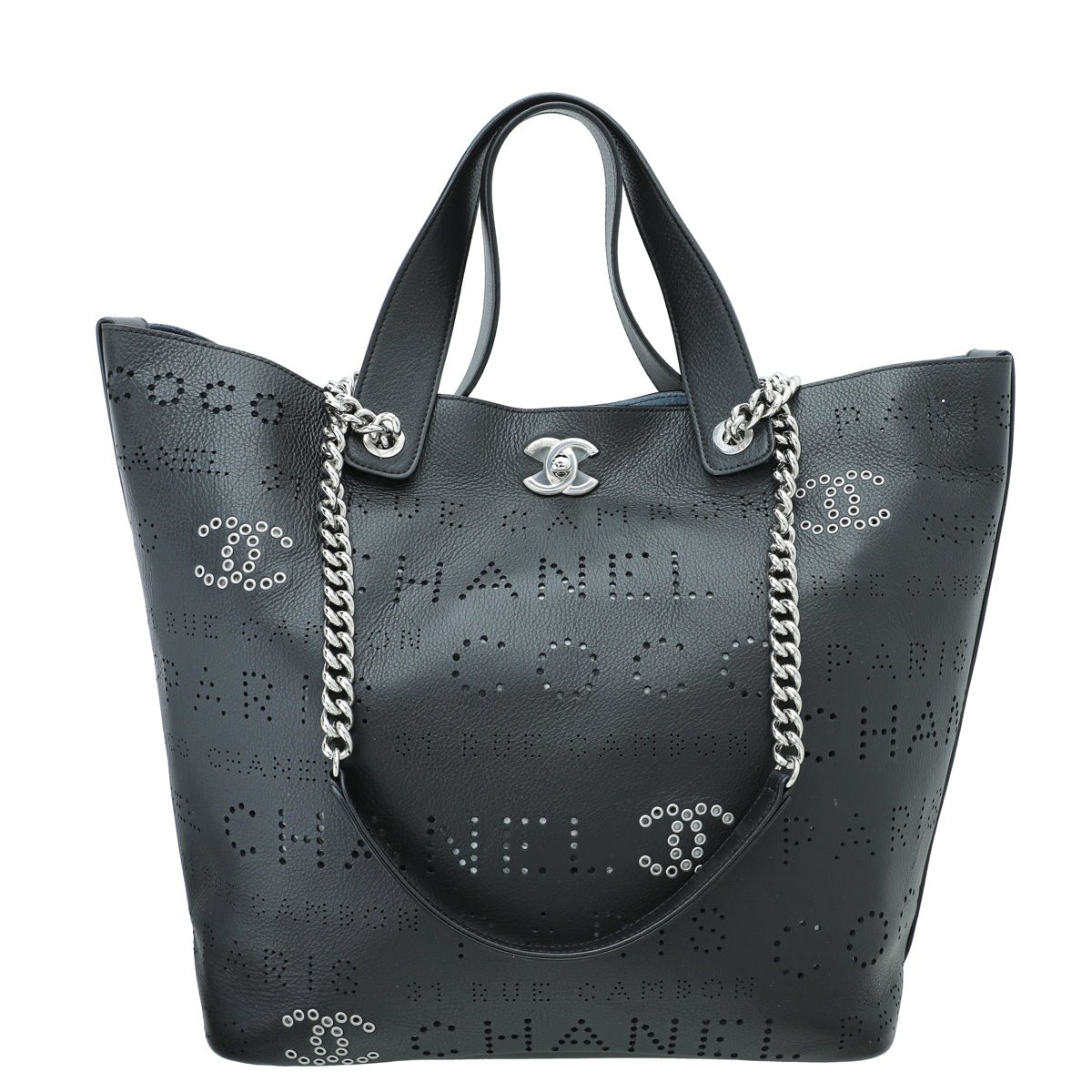 Chanel Black CC Logo Eyelets Small Shopping Bag