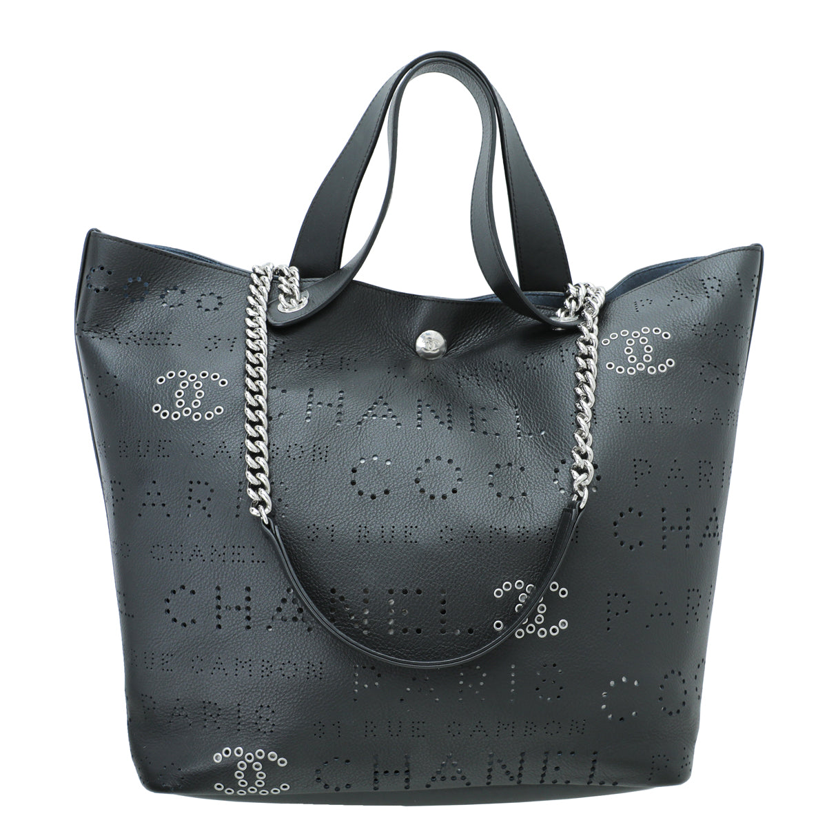 Chanel Black CC Logo Eyelets Small Shopping Bag