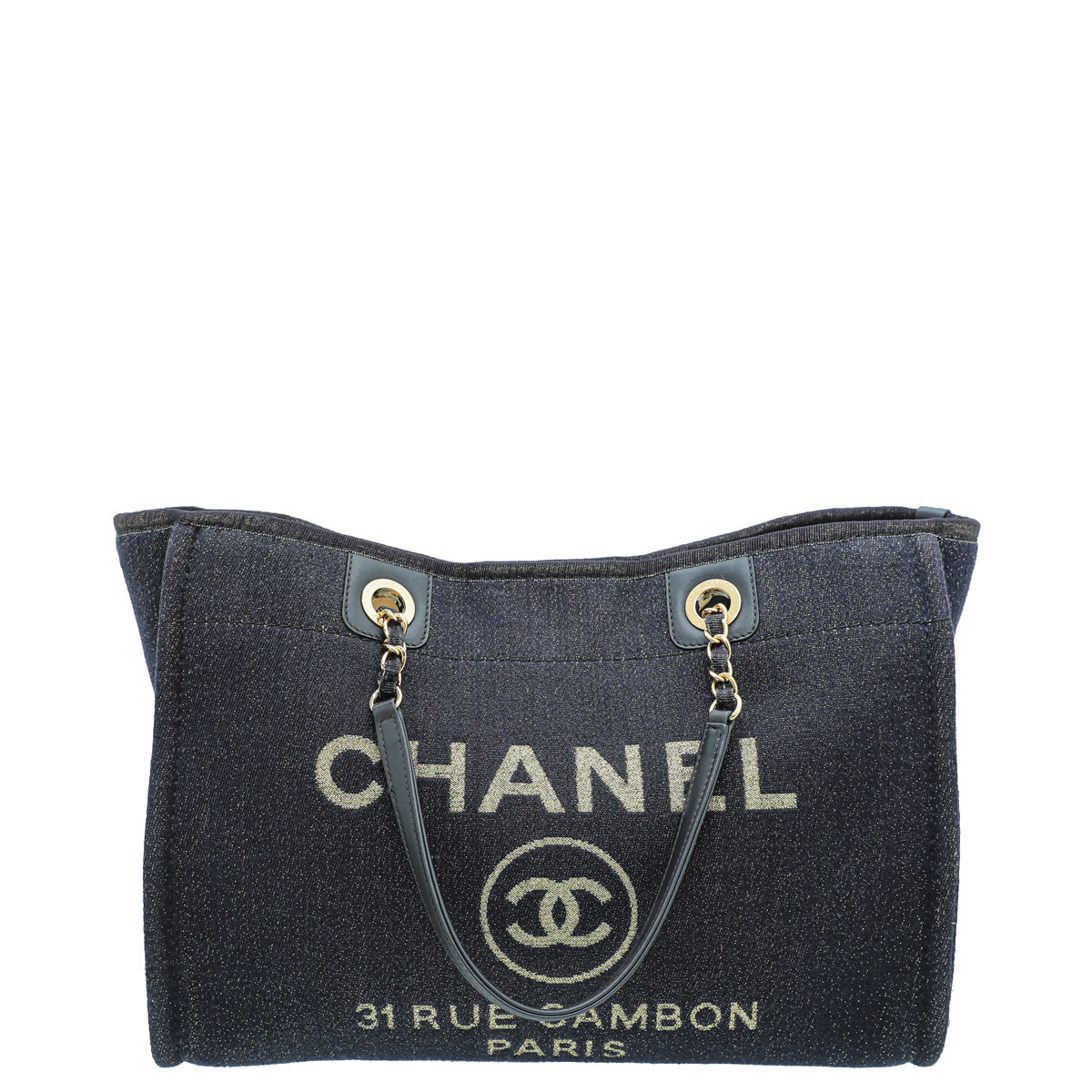 Chanel Navy Lurex Boucle Small Deauville Tote Bag