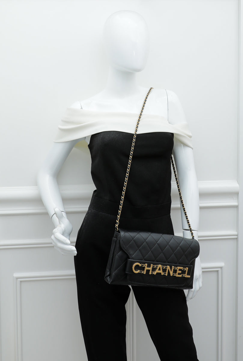 Chanel Black Logo Enchained Clutch Bag