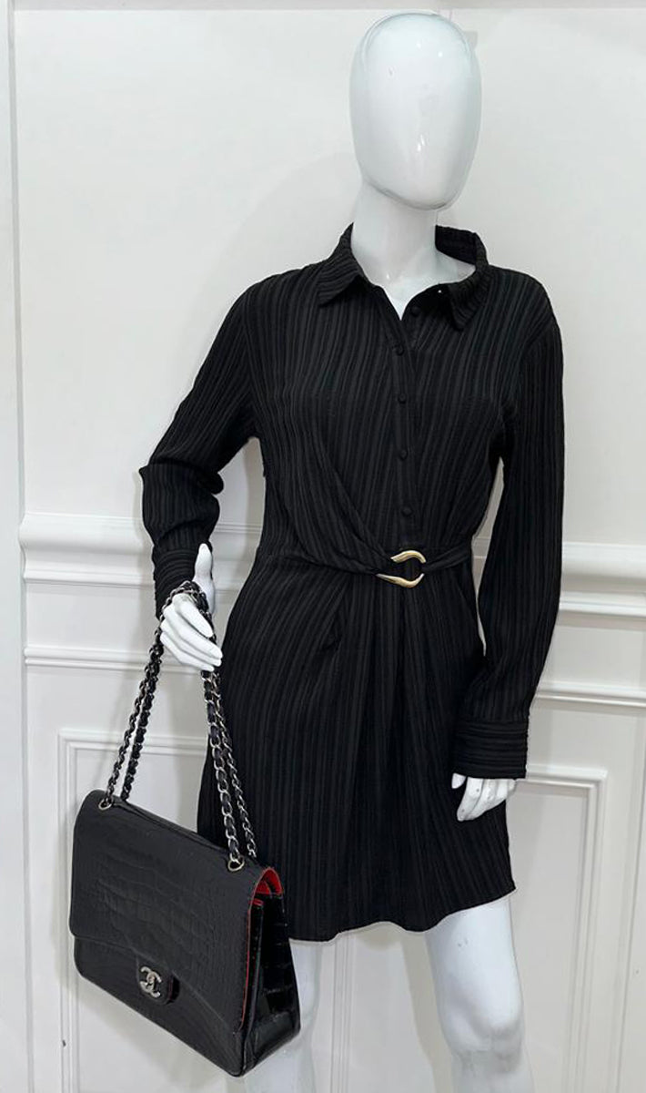 Chanel Black Shiny Alligator Classic Double Flap Maxi Bag