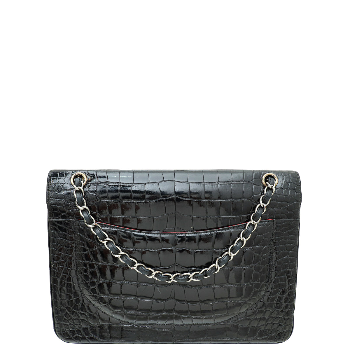 Chanel Black Shiny Alligator Classic Double Flap Maxi Bag